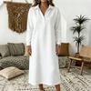 Women's Knit Sweatshirt Dress with Shirt Collar Long Sleeve Button Front Casual Midi Dress for Everyday Wear