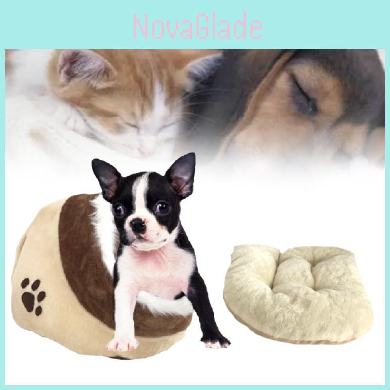 Cozy And Washable Cat Bed With Semi Enclosed Design For All Seasons In Brown And Gray