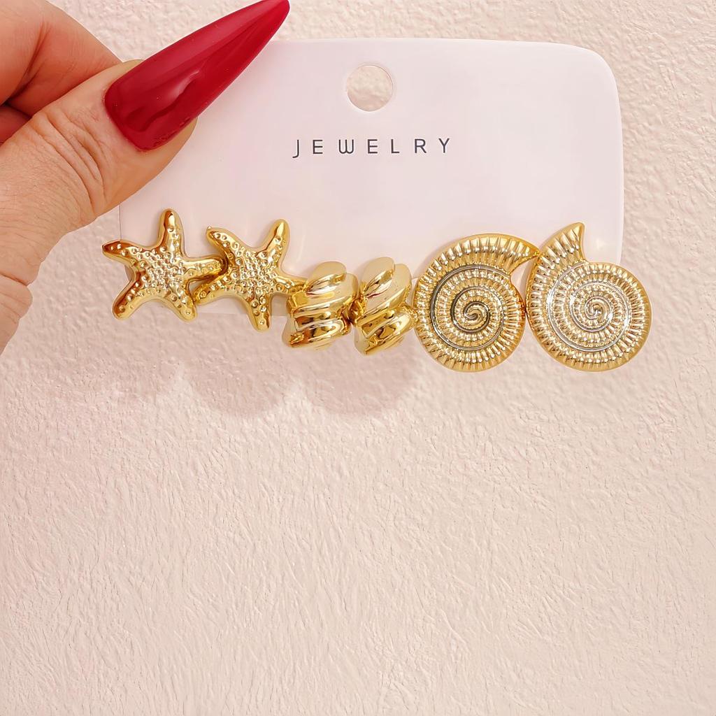 Women's Summer Fashion Starfish Shell Stud Earrings Set
