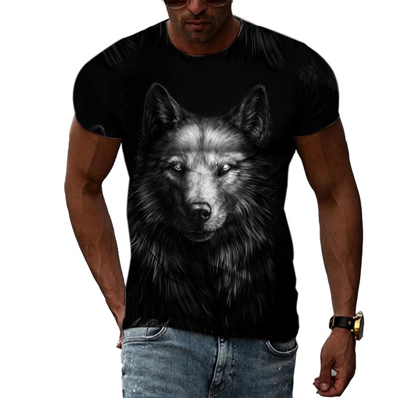 Fashion Hip Hop 3D Animal Wolf Men T-shirt Summer Trendly Casual Personality Printed Graphic T Shirts O-neck Short Sleeve Tees