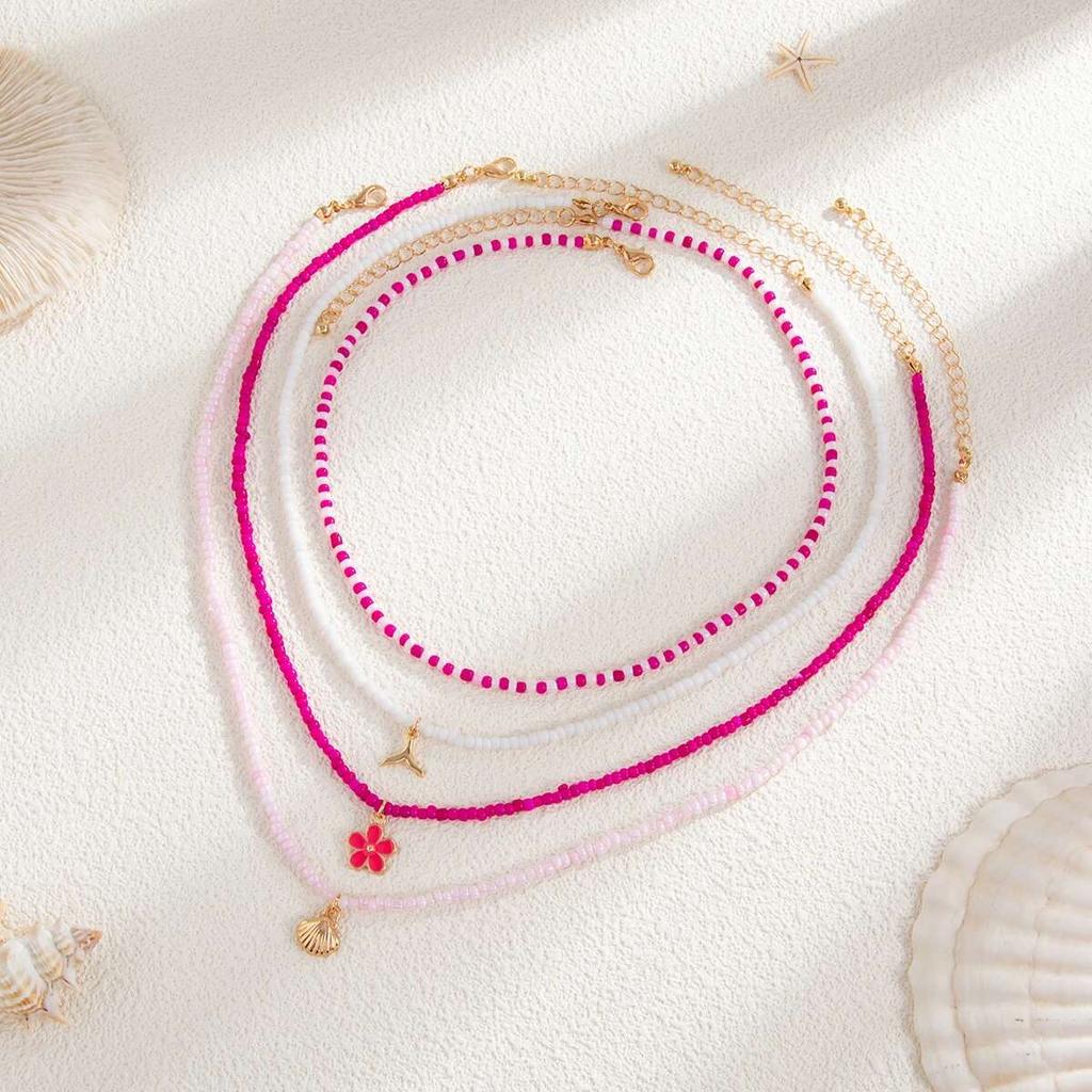 PuRui Boho 4Pcs/Set Exotic Style Mini Flower Scallop Pendant Metal Necklace Summer Handmade Beads Clavicle Chain Ethnic Zircon