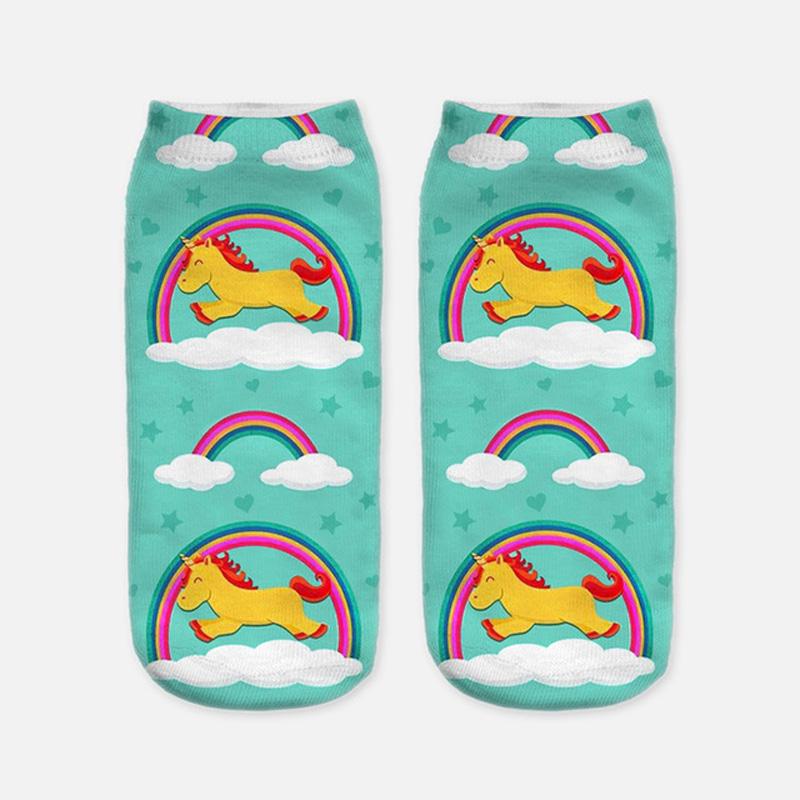 Harajuku 3D Print Unicorn Women Kawaii Ankle Licorne Chaussette Femme Calcetines Mujer Cute Art Socks Unisex