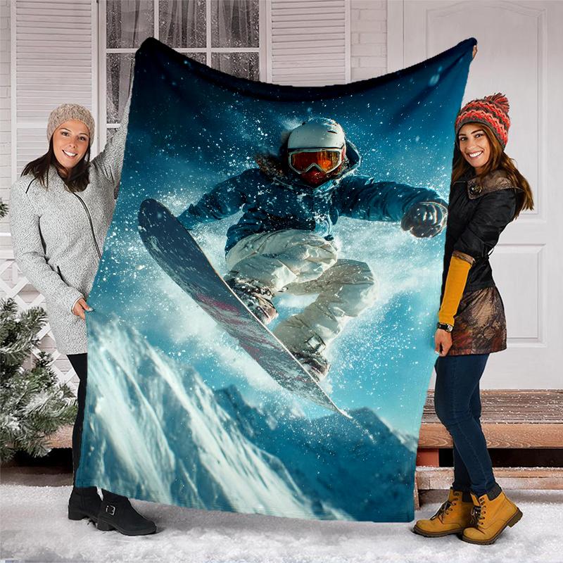ski Theme Printed Blanket - Perfect for Couch, Bed, Travel & Outdoor Use | Machine Washable, Cozy & Durable.