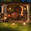 2 Pack Solar Powered Outdoor Pendant Lights, Hanging Metal Lanterns, Modern Metal Solar Pendant Lights with Hooks for Garden Use, Warm Light Lanterns