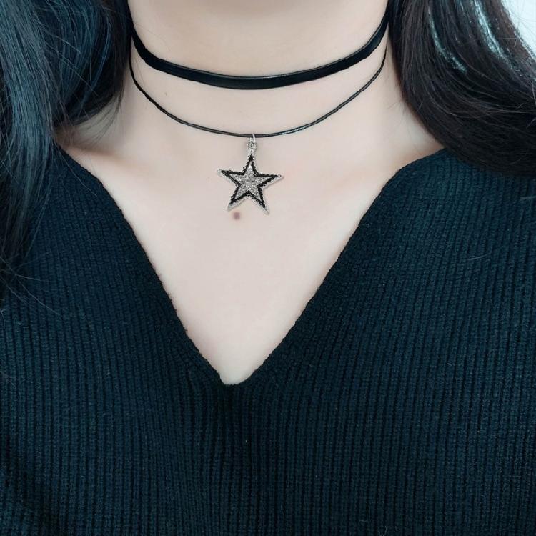 Novel Hollow Star Pendant All-matched Clavicle Chain Leathers Rope Neck Chain