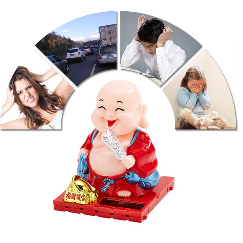 Solar Buddha Figurine Maitreya Auto Hand Shaking Solar Powered   ABS Buddha Statue for Home Car