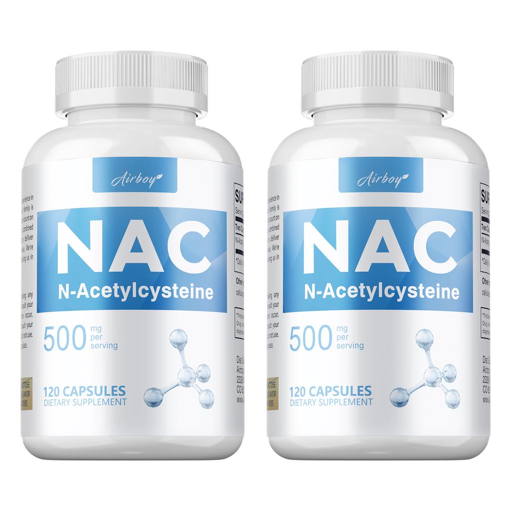 Airboy NAC Supplement, 500mg, sulfur-containing amino acid extract, immune health support.