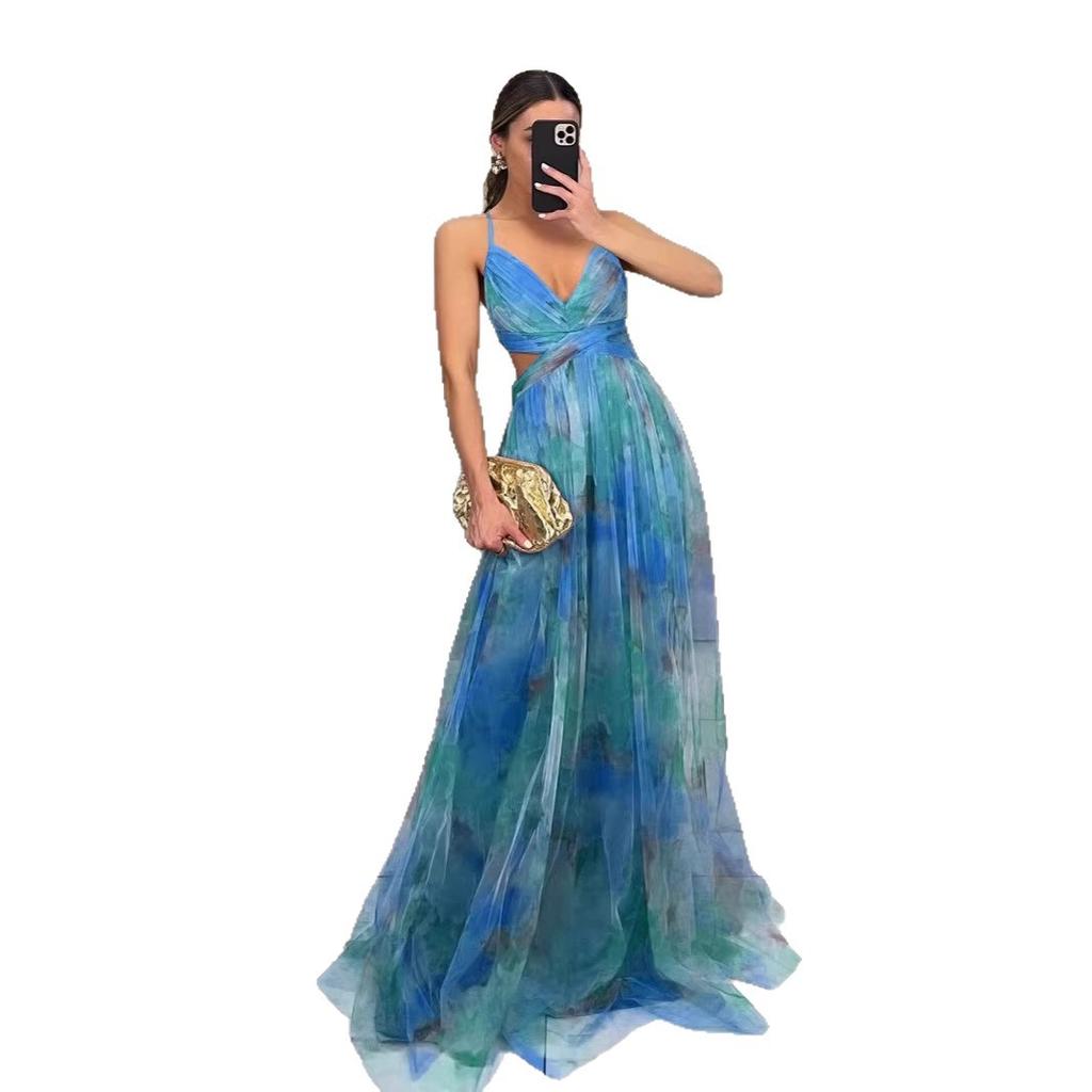 Summer European and American sexy tube top print long dress sleeveless dress party women's clothing