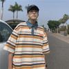 Męska koszulka polo w paski Harajuku - Modna, luźny krój, casualowy styl hip-hopowy