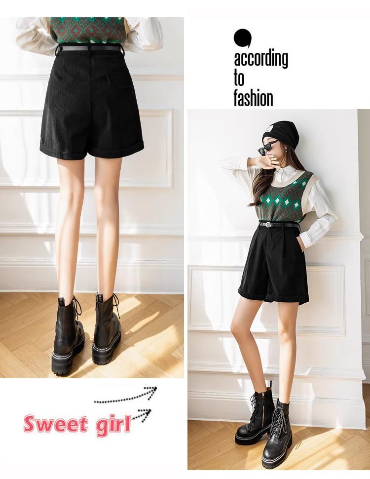Plus Size High Waist Corduroy Shorts - Women's Autumn/Winter Wide Leg, Loose Casual Five-Point Shorts