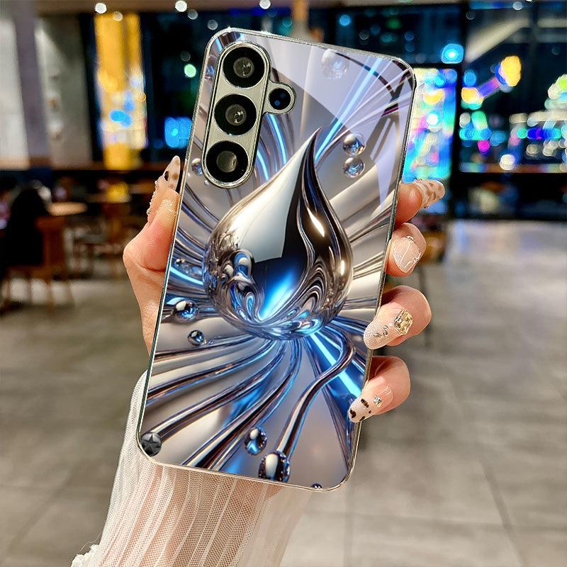 Blue Chrome Swirl Electroplated Silver Phone Case For Samsung Galaxy S26 S25 S24 S23 S22 S21 S20 Ultra Plus FE S26+ Glass Cover