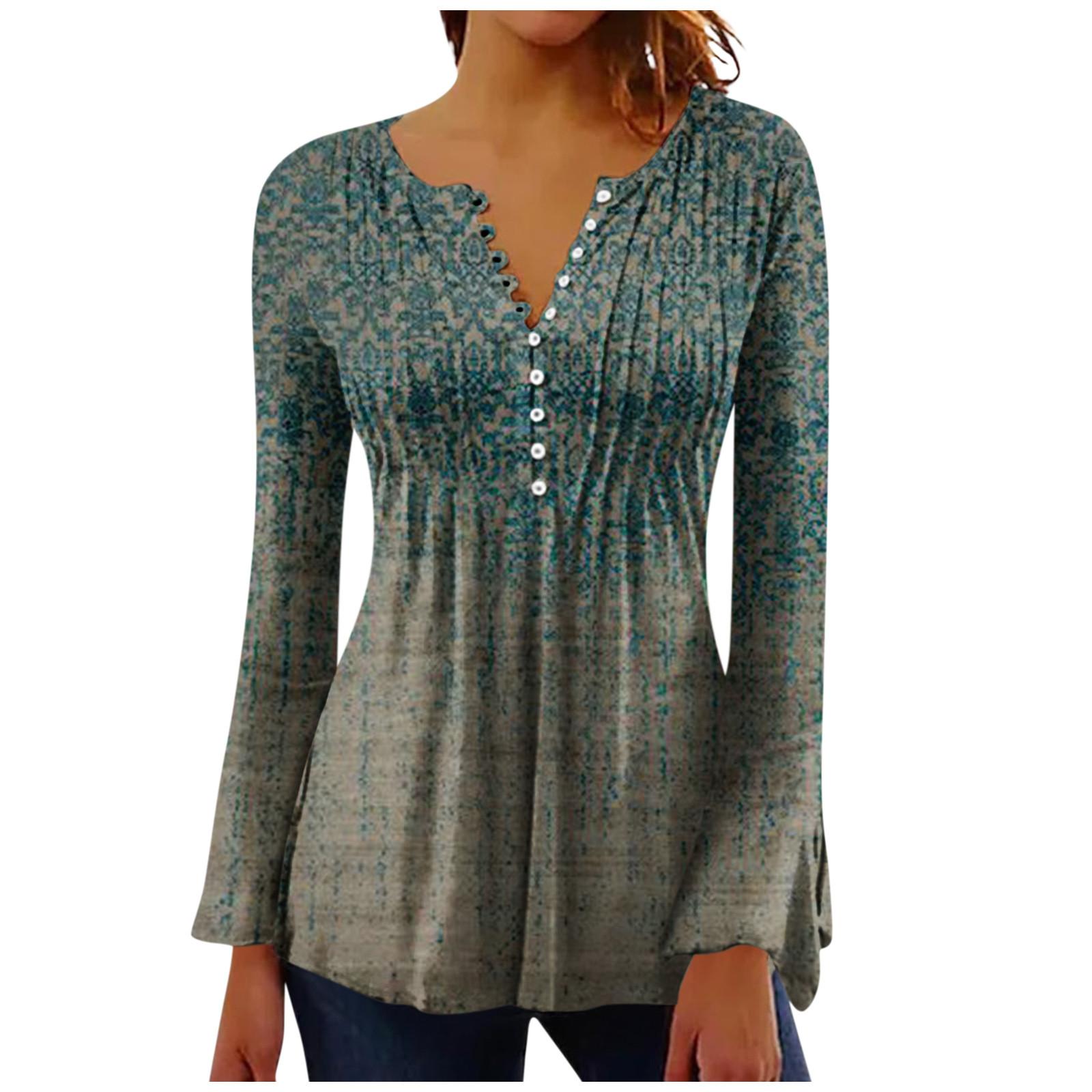 Женские расклешенные рукава с принтом Воротник на пуговицах Пуговицы Длинные рукава — фото 3