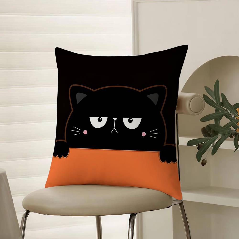Cartoon Cat Surprise Accompanying Print Pillow Case Comfort Sofa Bed Silky Elegant Invisible Zipper Decorative Cushion Cover