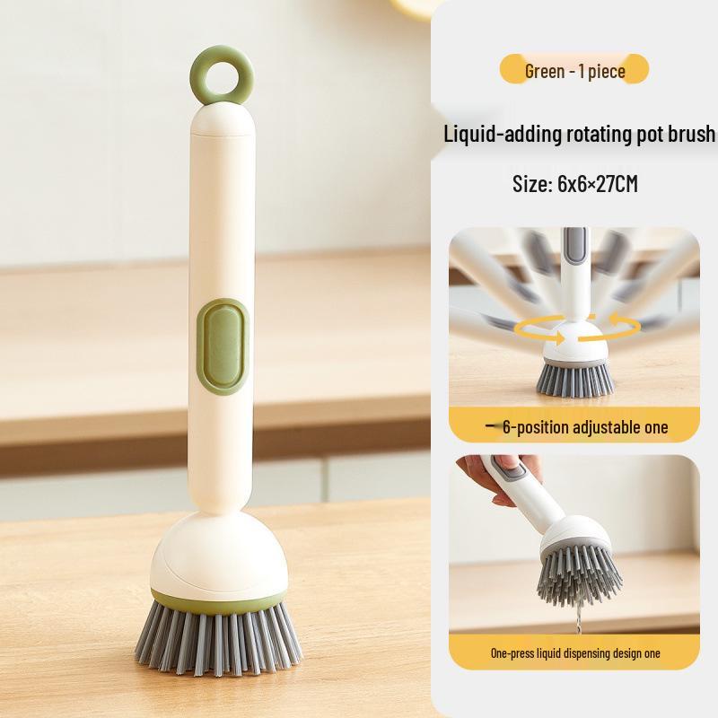 Adjustable Multifunctional Long Handle Kitchen Cleaning Brush with Non-Scratch Liquid Dispensing for Pots, Bowls, and Cups