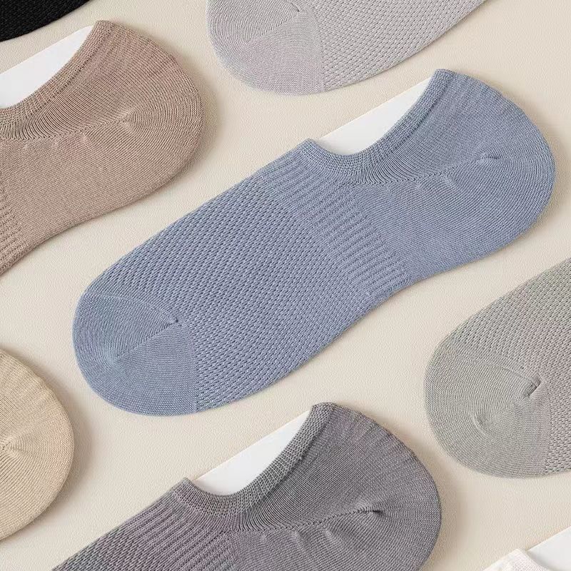 Men's Summer Thin Short Socks, Mesh Breathable Solid Color Cotton Socks, Anti-slip and Non-dropping, and Shallow-mouthed Invisible Boat Socks
