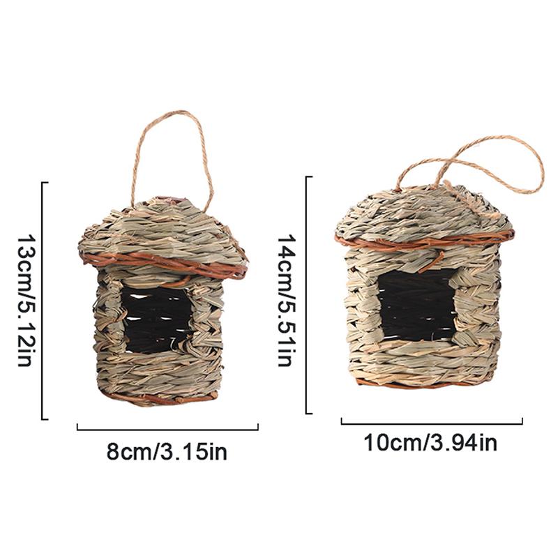 Birdhouse Square Mouth Handwoven Grass Bird Nest Parrot Hatching Outdoor Garden Hanging Hatching Breeding House Bird Accessory