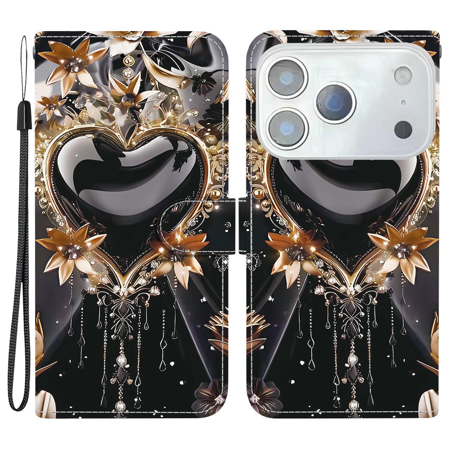 

For iPhone 17 Pro Wallet Case Pattern Printing Leather Stand Phone Cover with Strap H