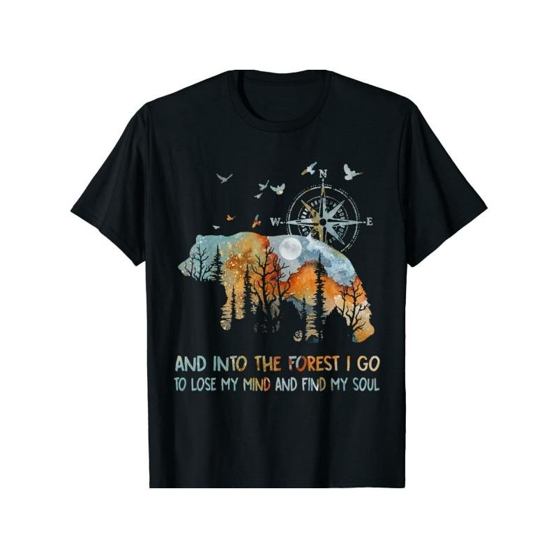 

European sizes 1pc Men S Casual Cotton T-Shirt with Bear and Compass Graphic - Round Neck, Stretch Fabric, Lettering Detail, Suitable for Gym, Running 4XL чорний