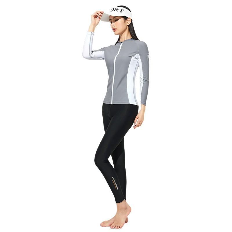Dalış Wetsuit Seti Kadın Uzun Kollu Rash Guard Üst Tam Boy Tayt Hızlı Kuruyan Yüksek Esnekli Sörf Mayo