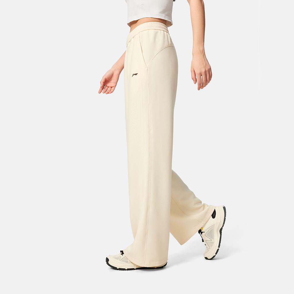 Li-Ning Simple Versatile Solid Color Mid Waist Casual Straight Leg Knitted Sports Pants Women bottoms AKLV970-5