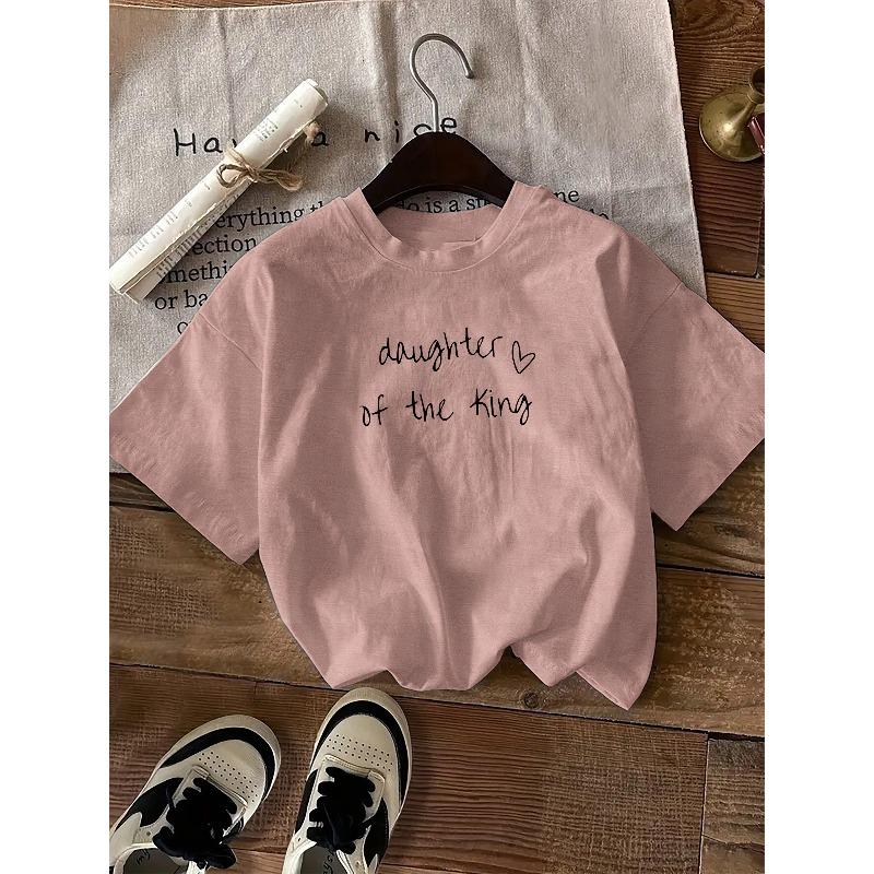 T-shirt con Stampa Grafica, Manica Corta Girocollo Top Casual per Estate e Primavera, Abbigliamento Donna