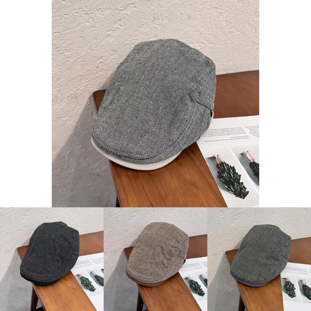 Mens Stripes Beret Cap With Breathable Warm Fabric For Fall Winter Outdoor And Daily Wear