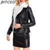 BITCED Autumn/Winter Faux Fur-Lined Leather Jacket for Women with Fleece Lining, Long Sleeves, Warm Coat, Casual Style