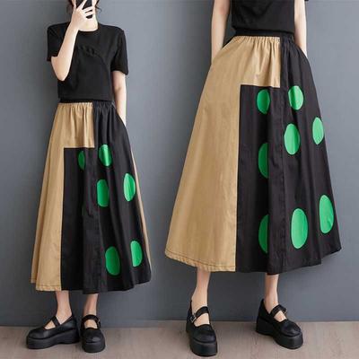 Spring and Autumn Women's Printed Loose Splicing Skirt