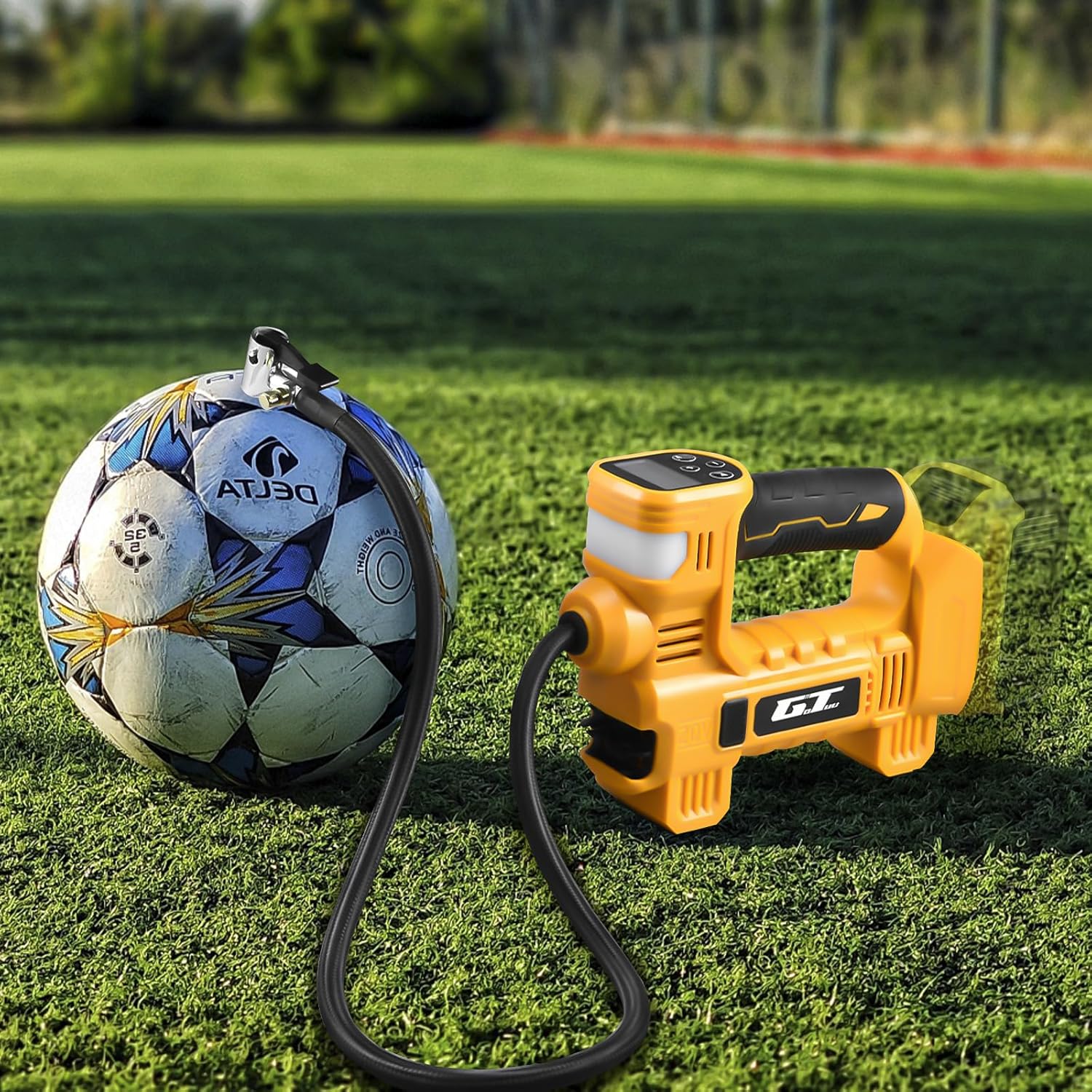 

Бездротовий повітряний компресор 20 В Max, 150 PSI, портативний насос зі світлодіодним ліхтарем та цифровим дисплеєм для автомобілів, мотоциклів, велосипедів, спортивних B United States