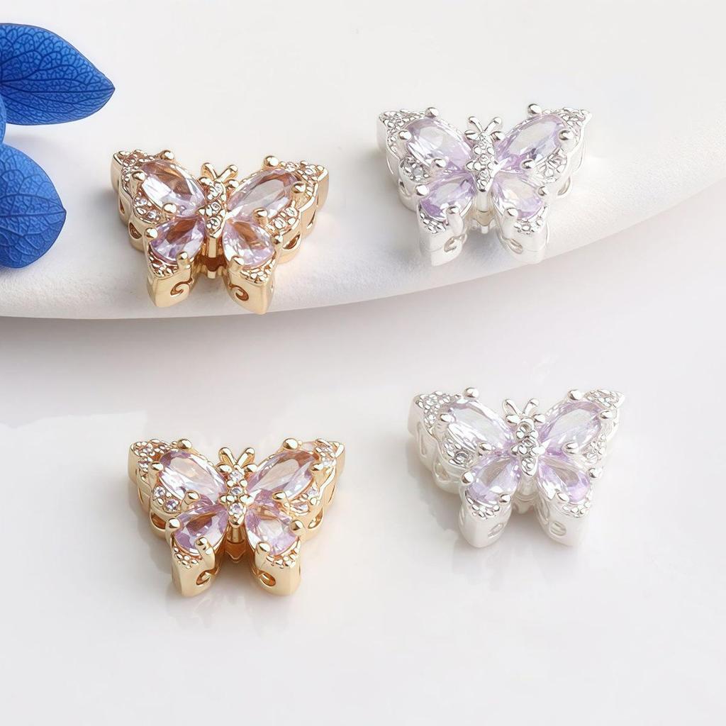 14K Gold-filled Color-preserving Zirconia Butterfly & Flower Spacer Beads for DIY Jewelry
