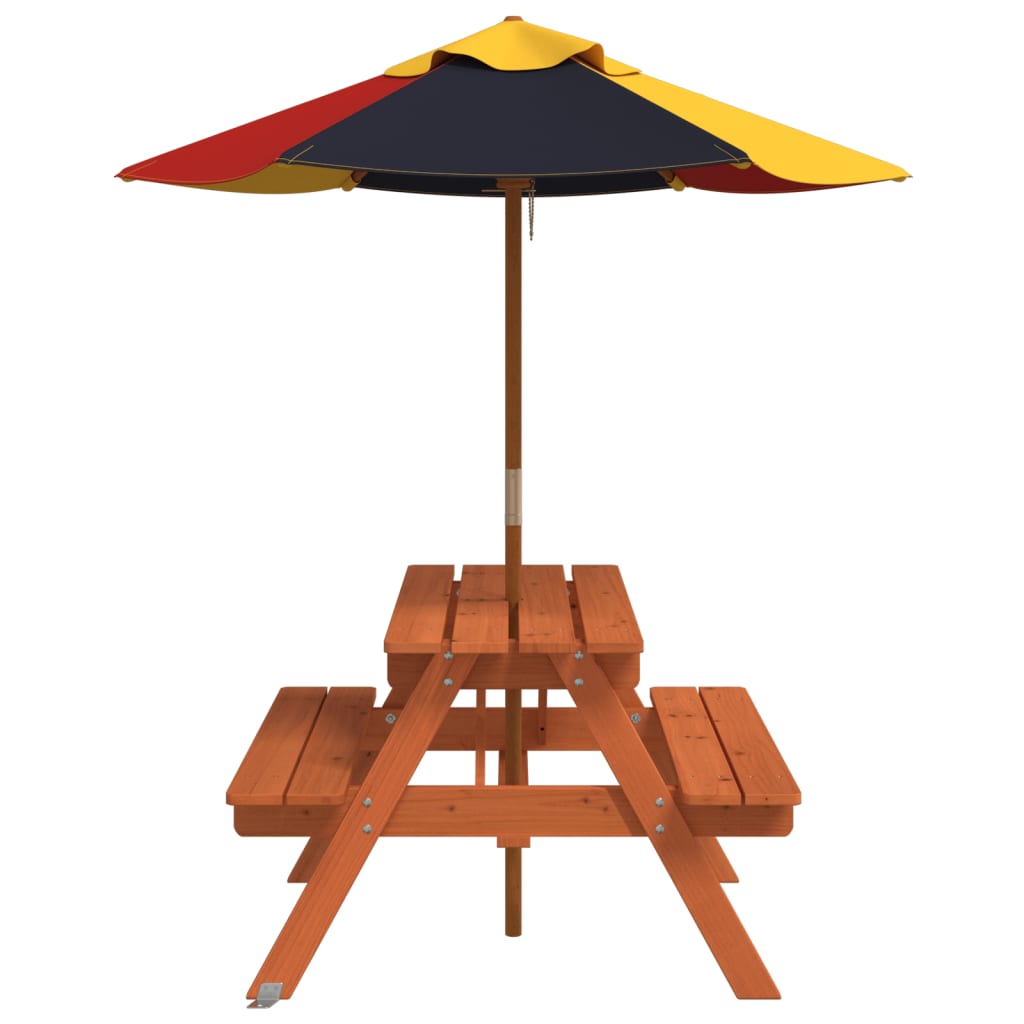 Vidaxl Picnic Table For 4 Children, With Umbrella, Fir Wood
