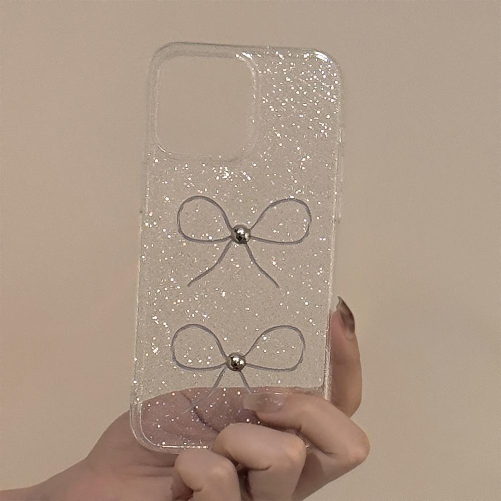 Glitter Bow Suitable for Apple 16 Mobile Case 15 Three Dimensional Beads IPhone 13pro Max Niche 11
