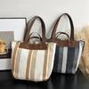 Large Stylish Color Block Striped Canvas Tote Bag For Women In Blue Black Or Khaki
