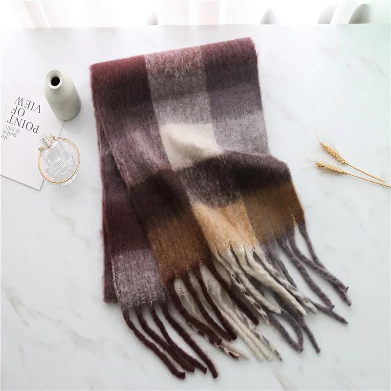 Autumn Winter Luxury Women Scarves 240*38Cm Men Thickening Warm Scarf Rainbow Plaid Tassel Shawl Cashmere Imitation Fashion Wrap