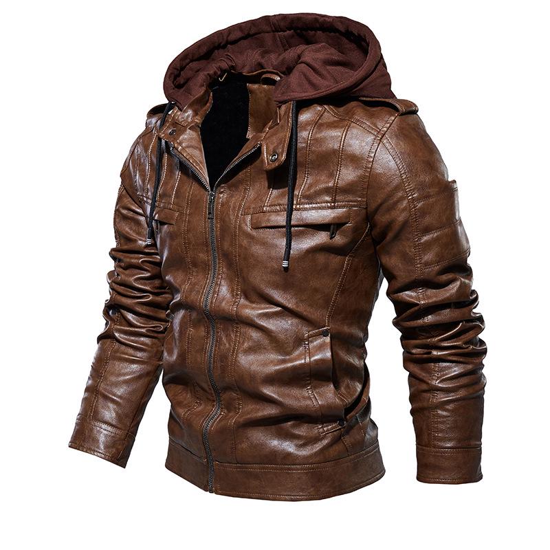 Autumn Winter Men's Motorcycle with Cashmere Warm PU Jacket