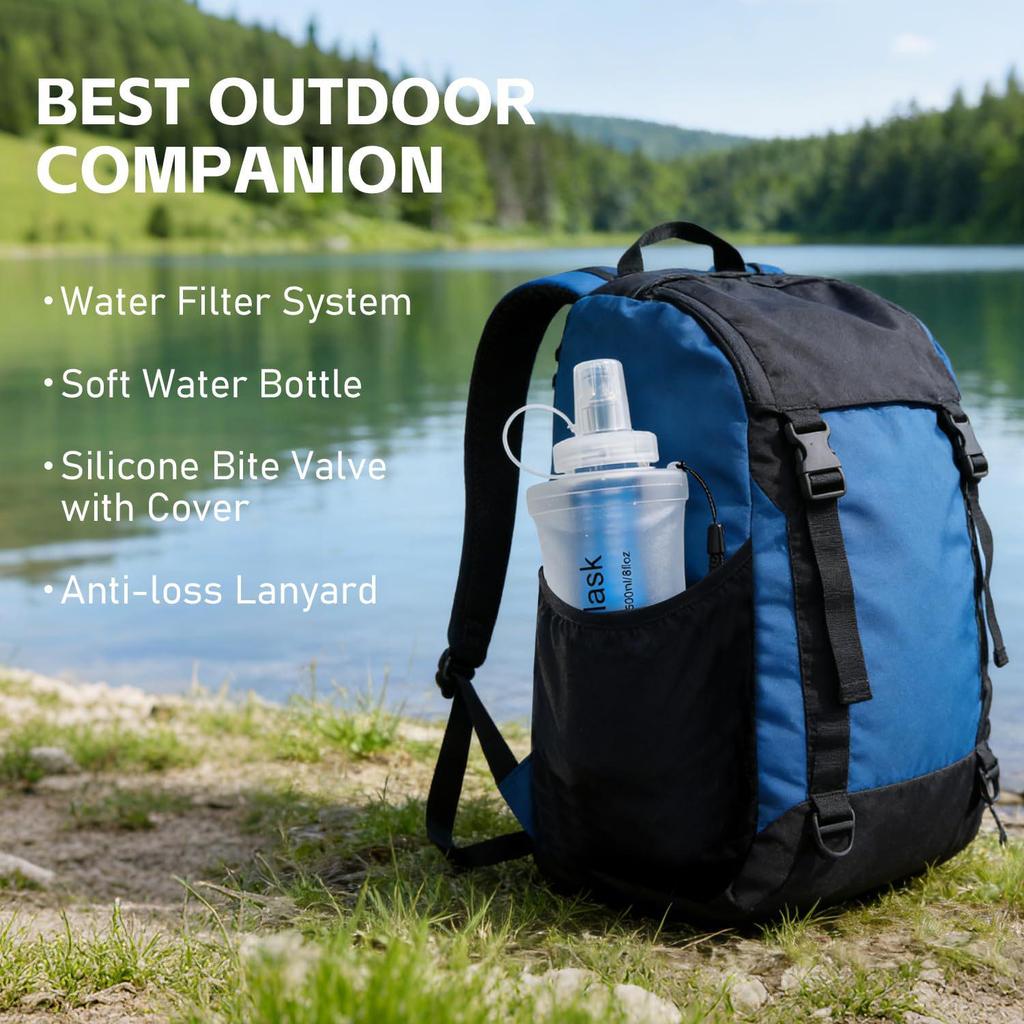 Foldable Sports Water Bottle with Filter for Running, Cycling, Hiking - Outdoor Portable Soft TPU Design
