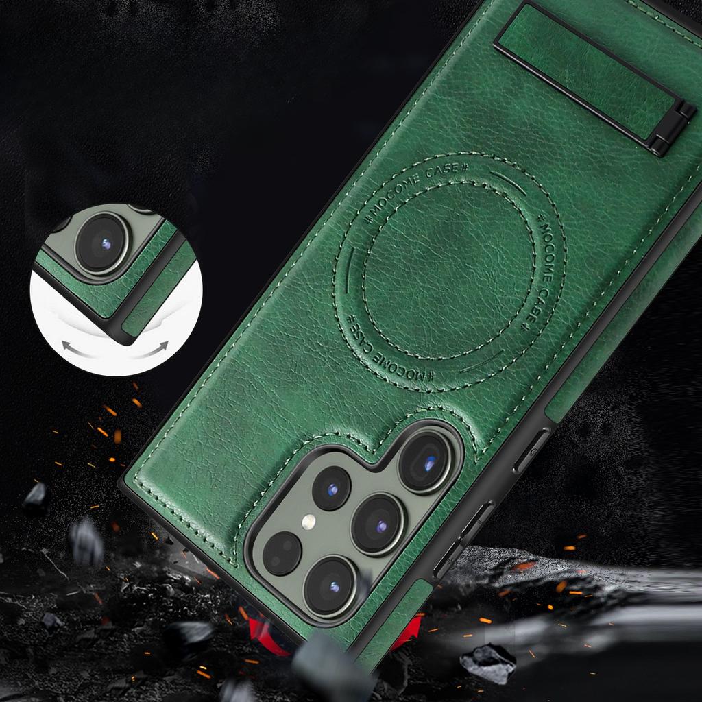 Suitable for Samsung S24 Ultra Mobile Phone Case S23Plus Invisible Bracket S22 Magnetic Magsafe Anti Fall Leather Case