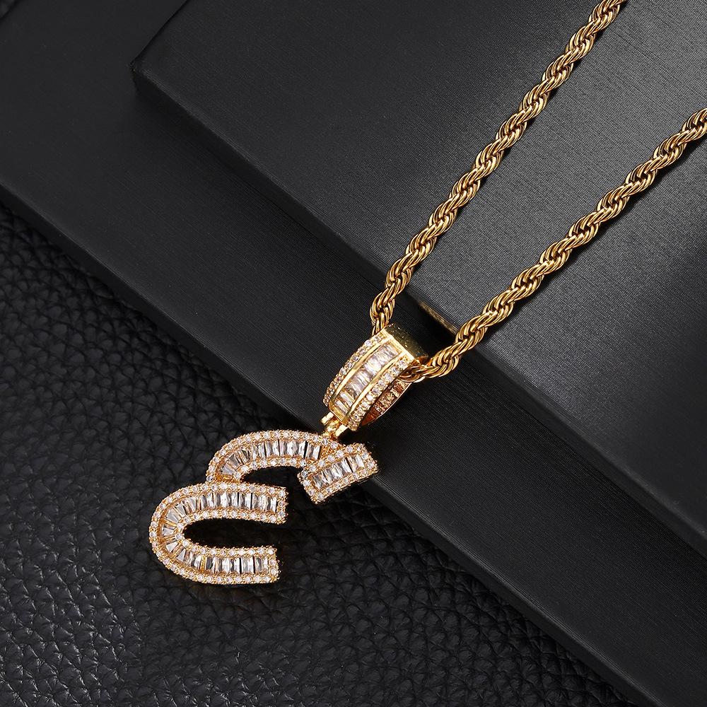 26 English Letters Pendant Necklace Copper Inlaid Zircon Versatile Jewelry Necklace