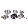 Stainless Steel Cookware Set Multifunctional Wooden Grain Kitchen Cookware Pots Pans Set with Kettle