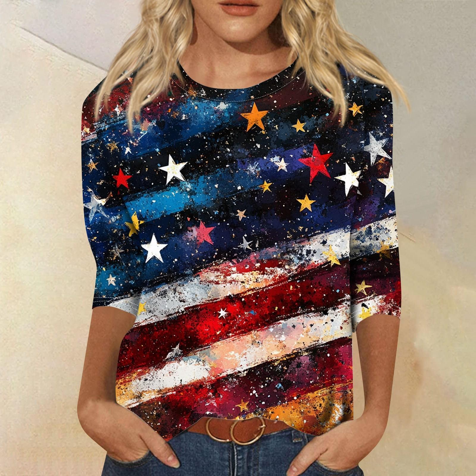 

Женская футболка Повседневная футболка с принтом «День независимости», джемпер с круглым вырезом XXXL винный