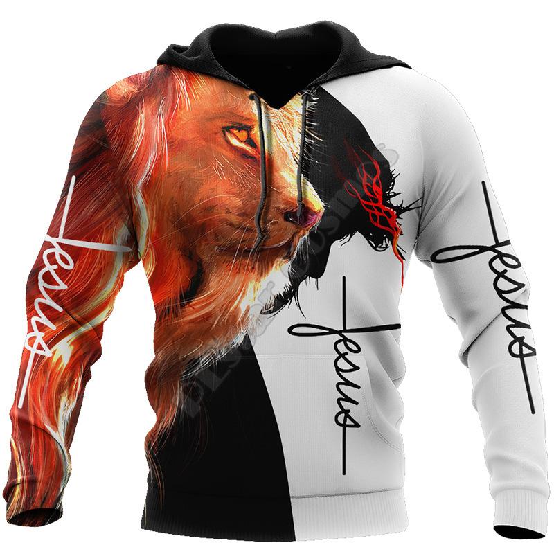 Jaro Podzim Křesťanská Bible Faith Jesus God Pánská mikina s kapucí Cool 3D potisk lva Streetwear Pár Oblečení Jogging Běžné Tepláky