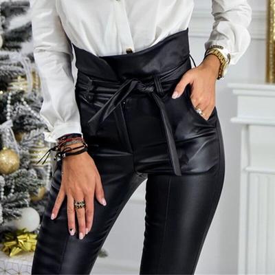 high waisted pu trousers