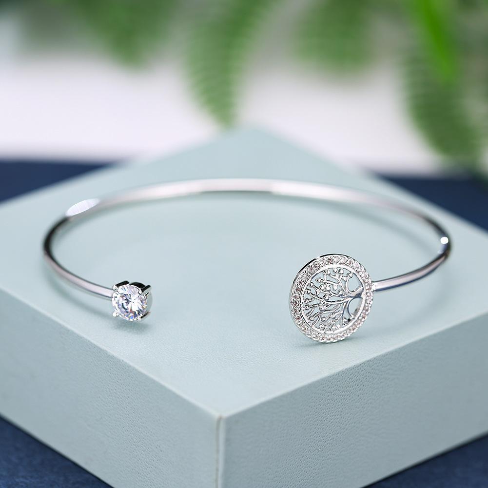 Europe and America Style Simple Delicacy Embed Zircon Tree of Life Bangle Elegance  For Women Open Mouths Bracelet Paty Jewelry