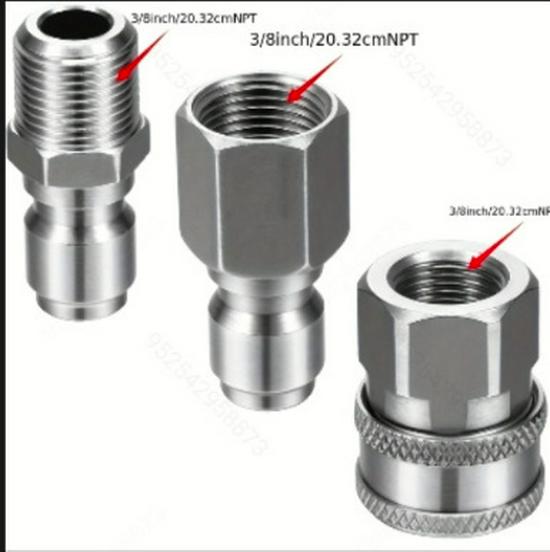 Stainless Steel NPT 3/8 Quick Connect Adapter Set for Pressure Washer and PA Bottle