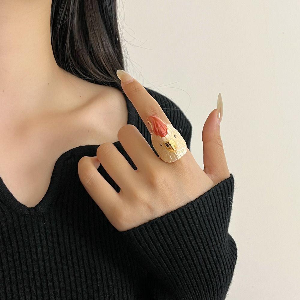 Geometric Parrot Drip Oil Ring Kawaii Chunky Enamel Ring Creative Exaggerated Ring  Decoration