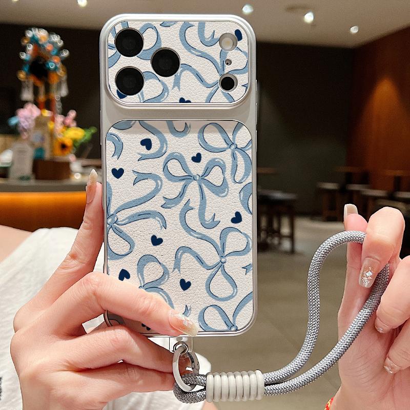 Colorful Bowknots Print Leather Lanyard Case For iPhone 18 Pro Max Hybrid TPU+PU Anti-skid Soft Cover For iPhone 17 16 15 14 13 Pro Max