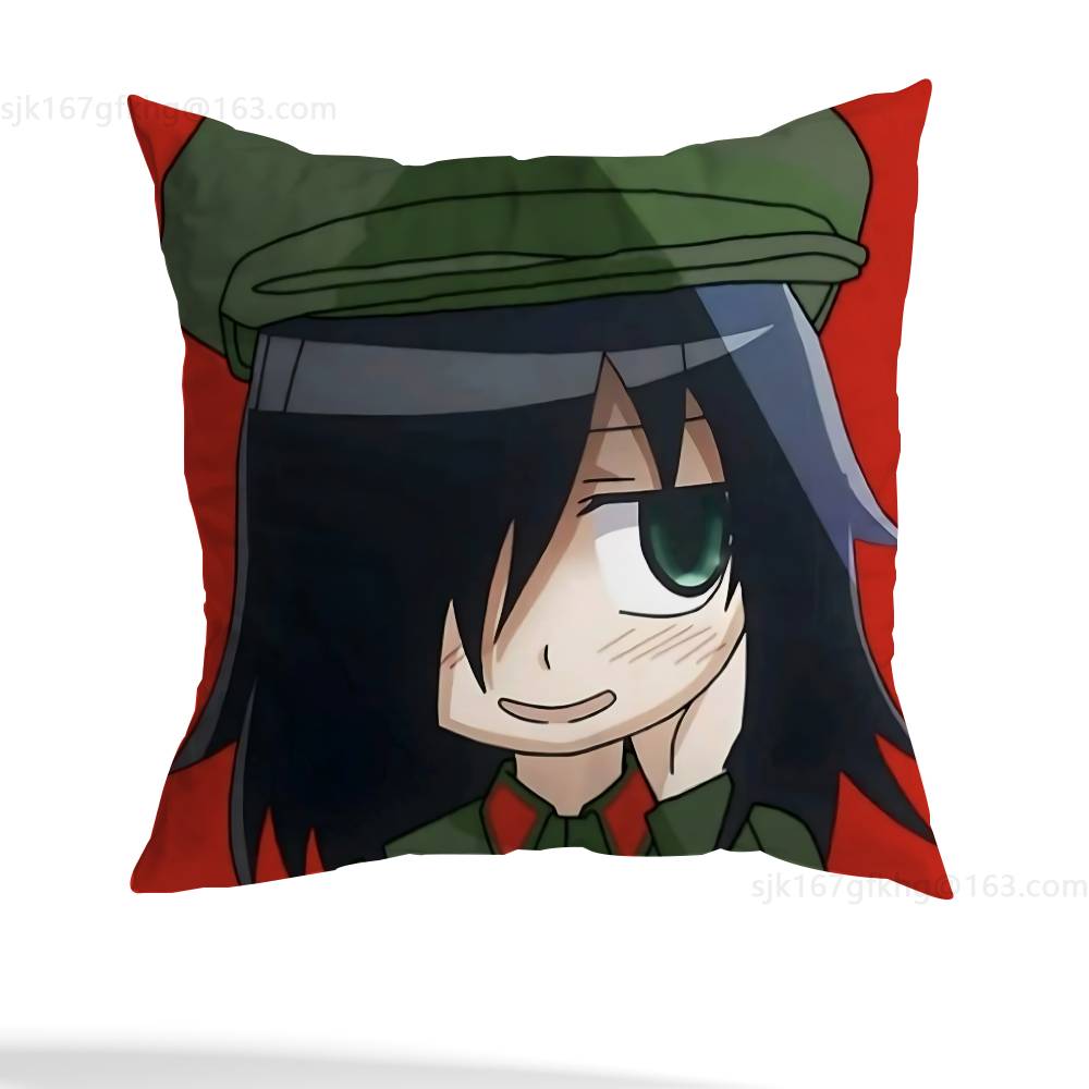 Anime Kuroki Tomoko  Pillow Case Square Double-Sided Printing Short Plush Sofa Cushion Cover Bedroom Bedside Pillow