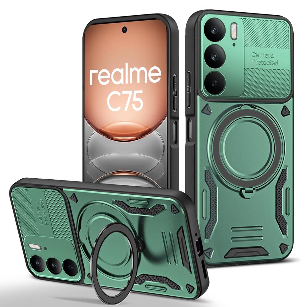 Armor Magnetic Case For OPPO A5 A5X Reno 13 13F 14 14F Pro Realme 14 15 Pro Plus C75 5G Ring Bracket Bumper Stand Holder Cover