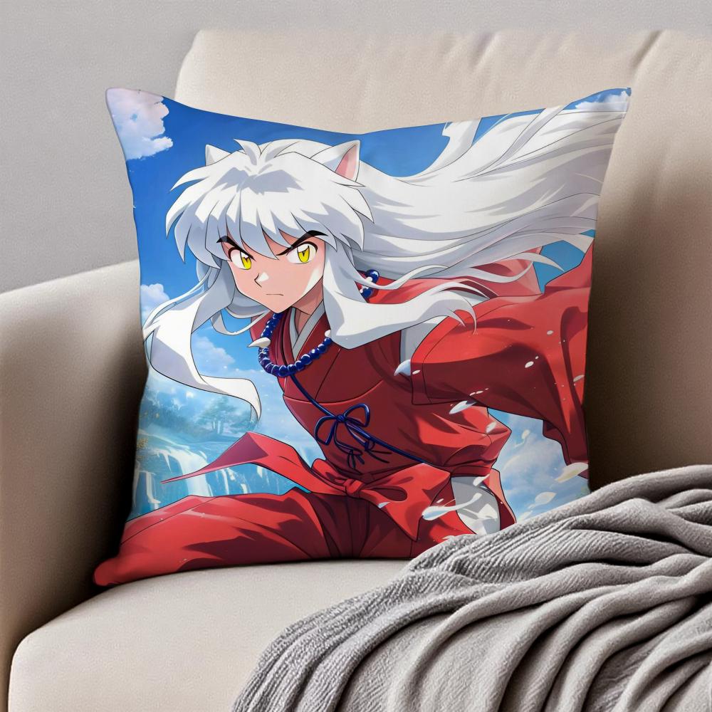 Classic Anime IInuyasha Cushion Cover Pillowcase Antidustmite Invisible Zipper Short Plush Sofa Cushion