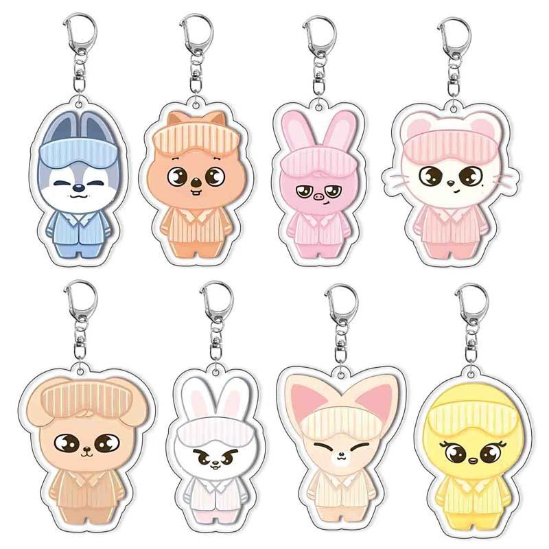 

8pcs One Set KPOP Nightwear Design Acrylic Keychains Cute Key Ring Accessories Bag Pendant For Friend Fans Gifts 6 cm